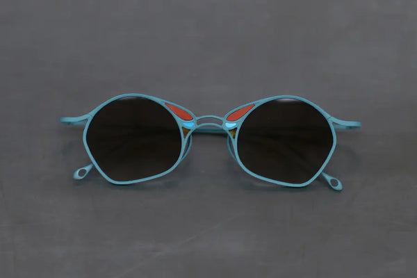 Rigards Titanium Hand Polished Eyeglasses RG-RG1032TI-LVKYG RG1032TI Blue Green Frame Matte Bronze